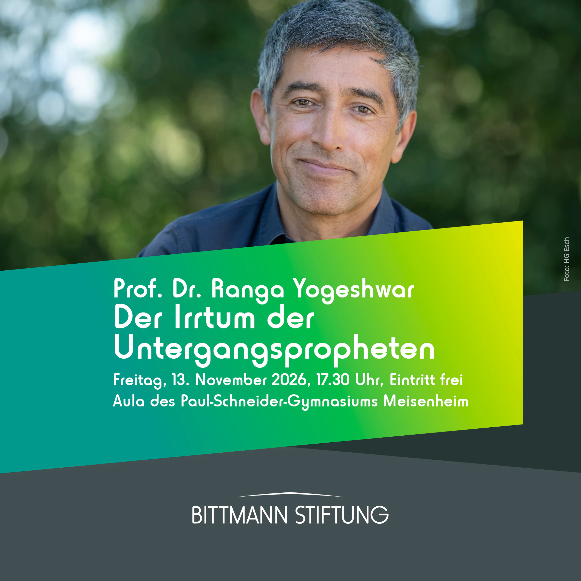 Porträt von Prof. Dr. Ranga Yogeshwar mit Veranstaltungshinweis