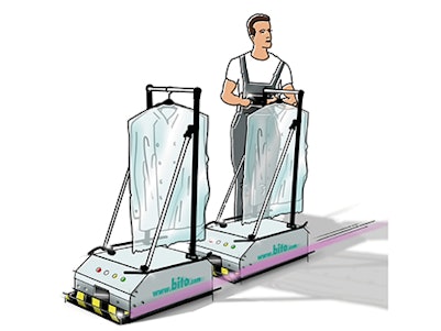 Tugger train for trolleys, e.g. for the transport of partial products