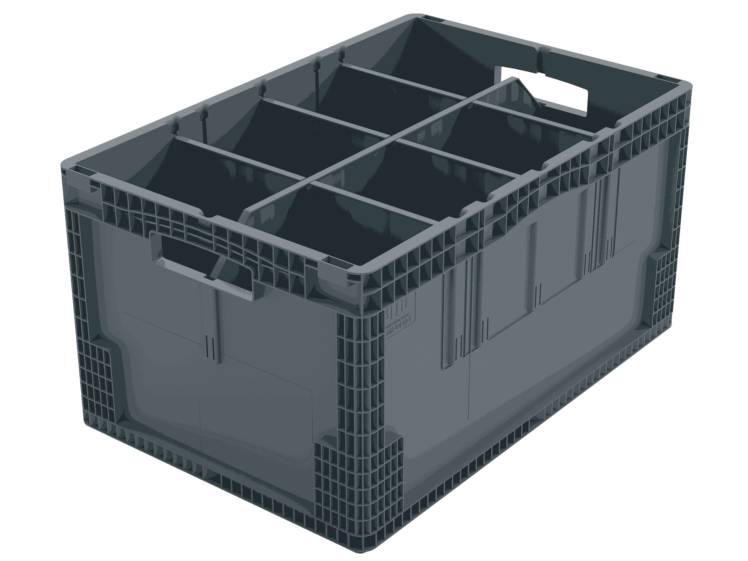 Grey plastic container with multiple compartments