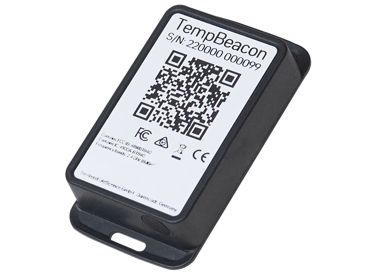 Nahaufnahme des TempBeacon Trackers zur Temperaturüberwachung von Waren
