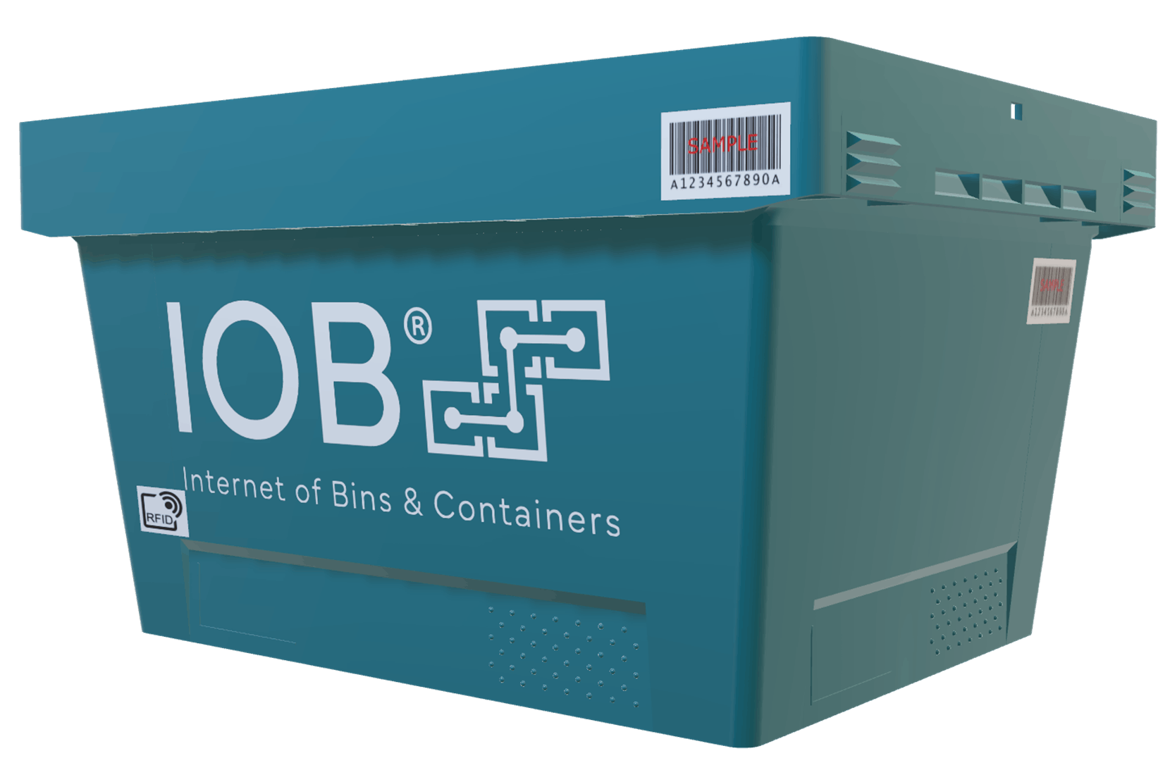 Ein grüner BITO IOB Behälter für das Internet der Behälter (Internet of Bins)