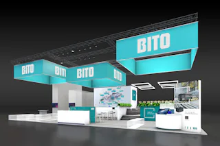 Ein Messestand von BITO, der unter anderem den Leiselaufbehälter präsentiert