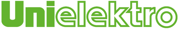 Logo der Firma Unielektro, bestehend aus dem Firmennamen in grün-weißer Schrift