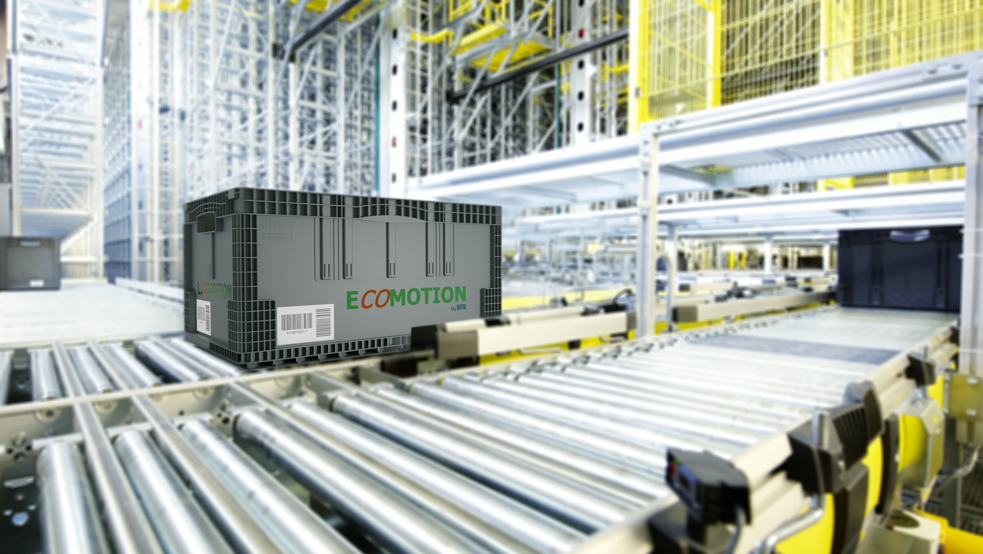 BITO Behälter auf einer Rollenbahn