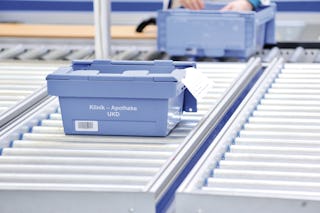 Mehrwegbehälter MW auf Rollenbahn