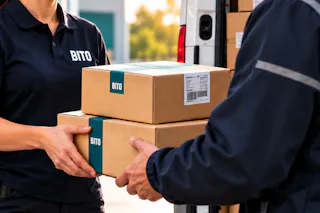 Zwei BITO-Kartons werden übergeben.