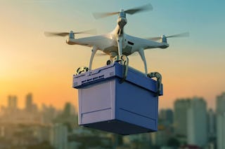 KI Bild von einer Drohne mit Päckchen