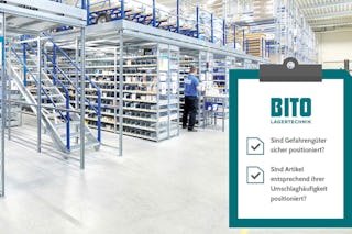 BITO-Checkliste im Hintergrund eine Regalanlage