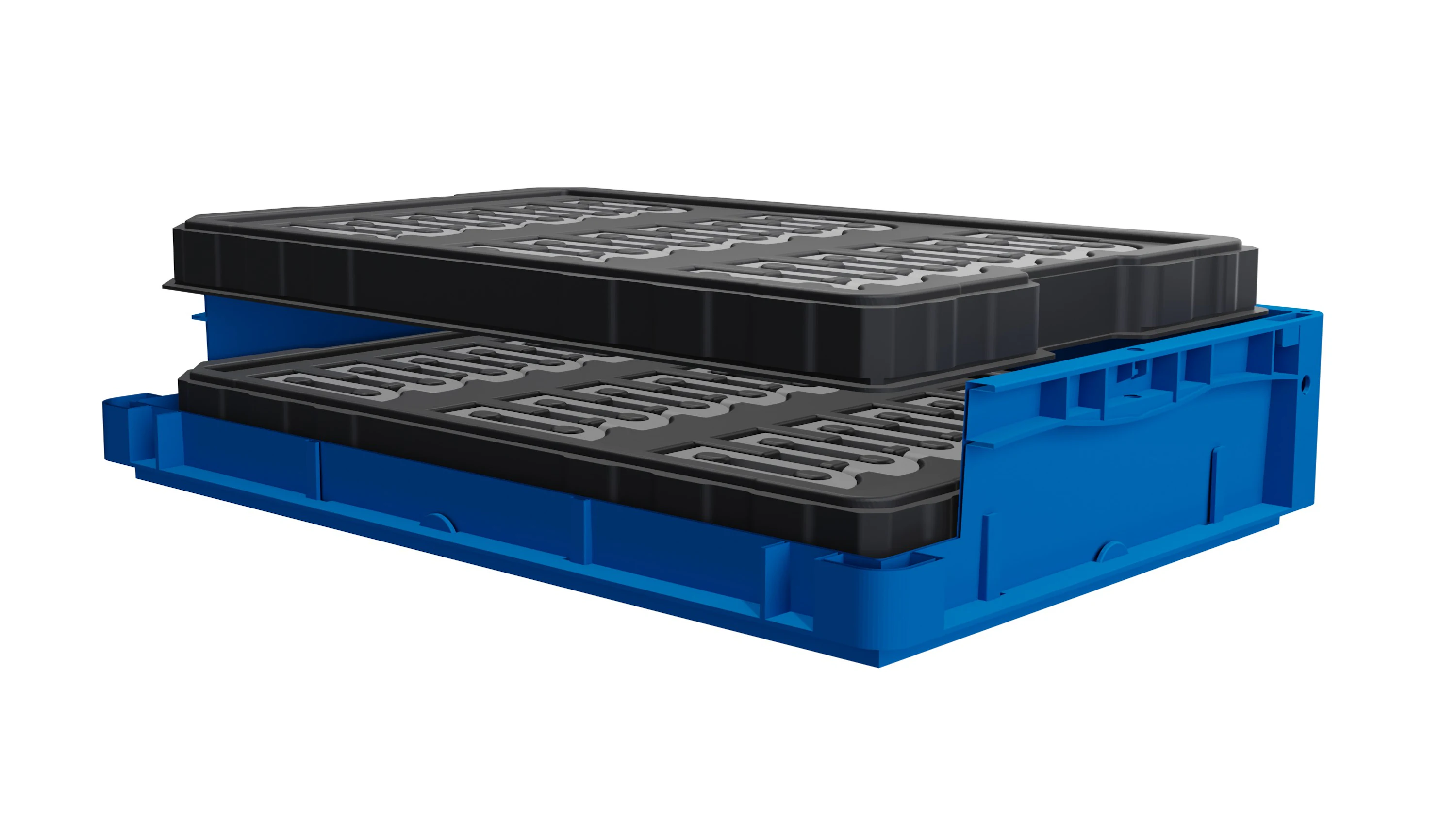 Caja apilable azul con tapa negra