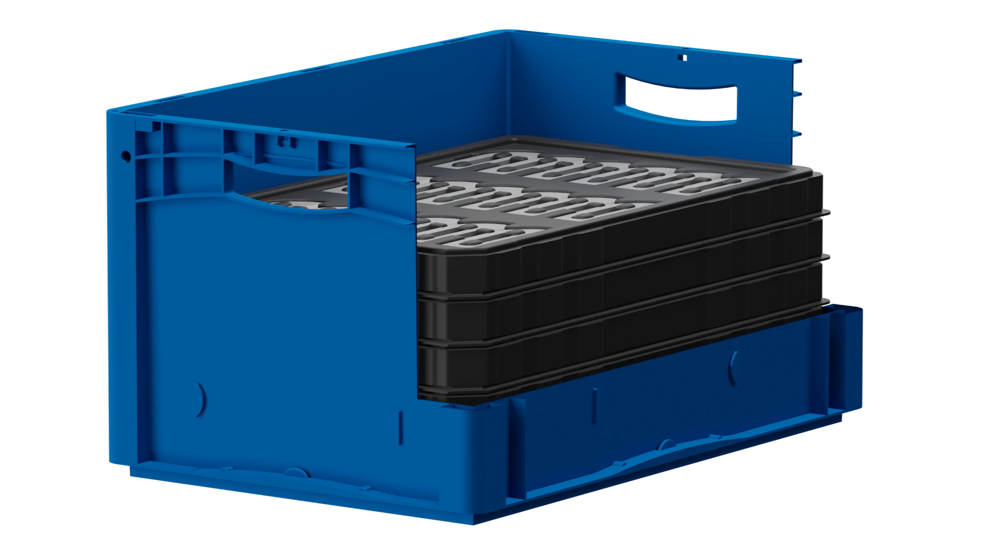 Contenedor de almacenamiento azul con inserciones negras