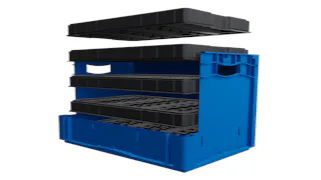 Contenedor apilable azul con tapas negras