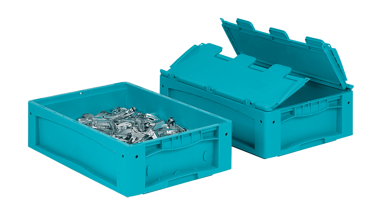 Kleinladungsträger KLT offen und mit Klappdeckel