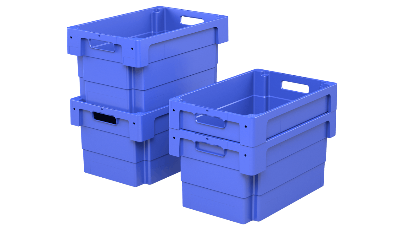 Drehstapelbehälter U-Turn gestapelt