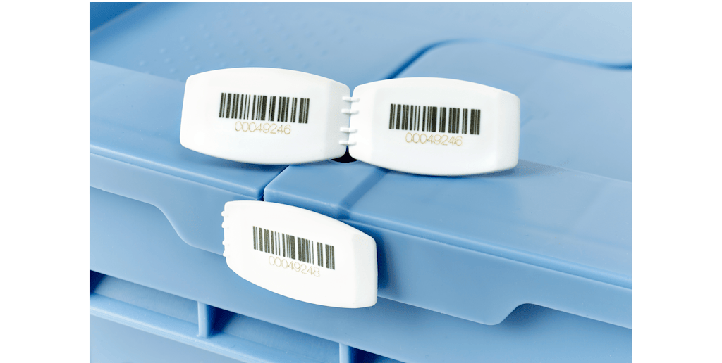 Plomby z kodem kreskowym Mehrwegbehälter mit QR Code Plombe