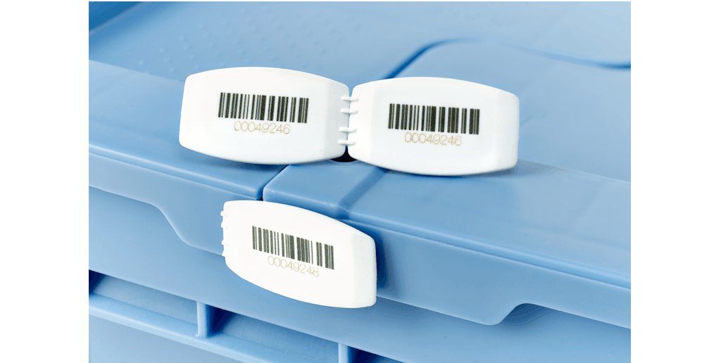 Gestreepte beveiligingszegels Mehrwegbehälter mit QR Code Plombe