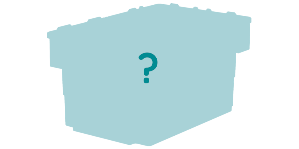 Der Umriss eines BITO Behälters mit einem große Fragezeichen in der Mitte.